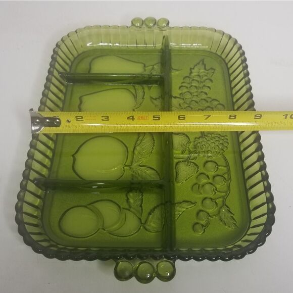 Vintage Indiana Glass Green Divided 5 Part Relish Serving Tray Fruit Olive - Picture 7 of 9